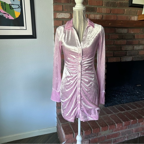 Free People Shayla Velvet Long Sleeve Mini Dress in Classic Pink Sz XS - Picture 4 of 10